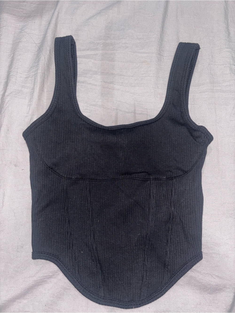 PINK Victoria's Secret Black Ribbed Corset-Style Crop Tank